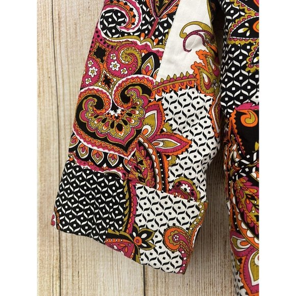 Chico's Quilted Blazer Jacket Button Front Sz 1 Med Orange Black Mixed Print - Picture 5 of 9